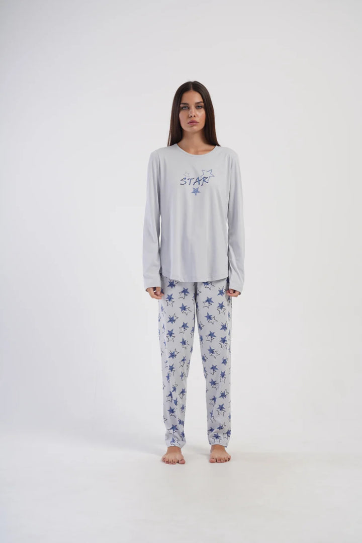 Piżama Damska Vienetta Stars, Szary, r. 5XL-7XL