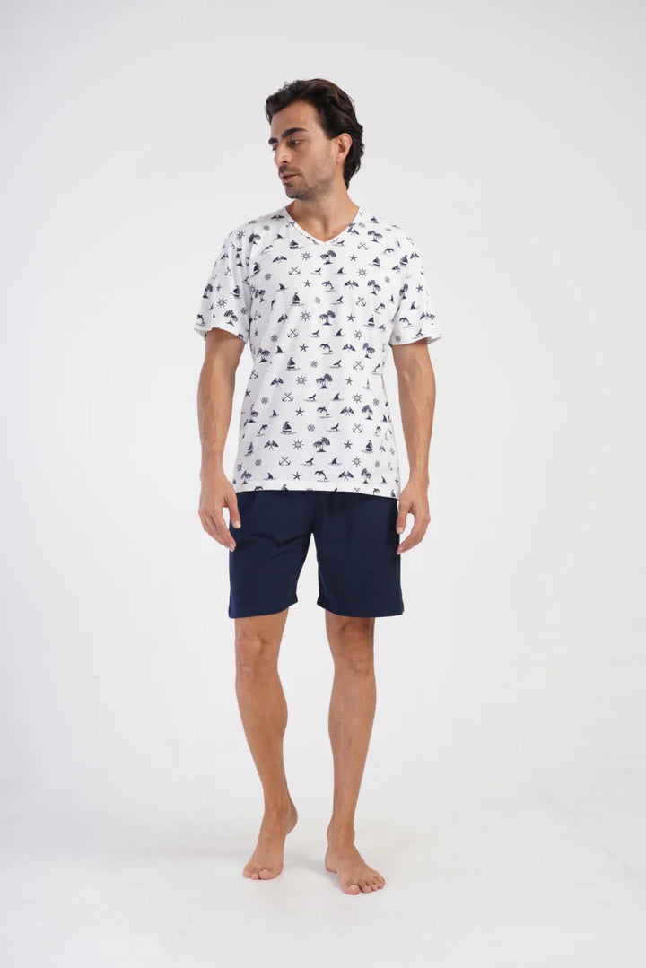 Piżama Męska Vienetta Summer, Biały, r. 1XL-4XL