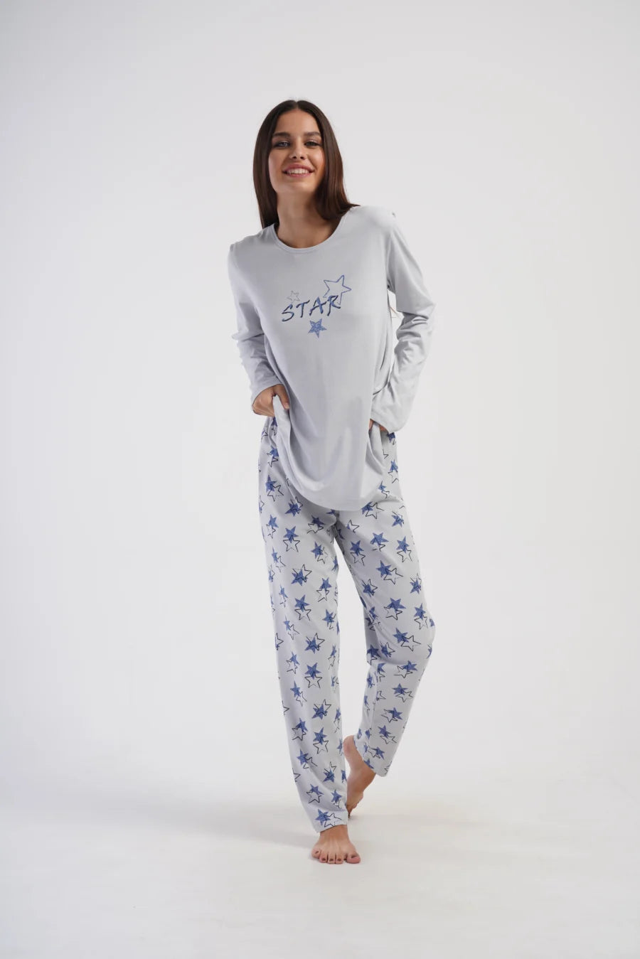 Piżama Damska Vienetta Stars, Szary, r. 5XL-7XL