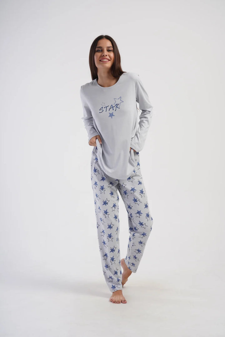 Piżama Damska Vienetta Stars, Szary, r. 5XL-7XL
