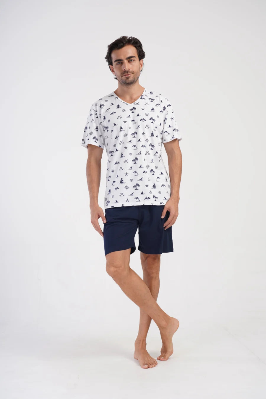 Piżama Męska Vienetta Summer, Biały, r. 1XL-4XL