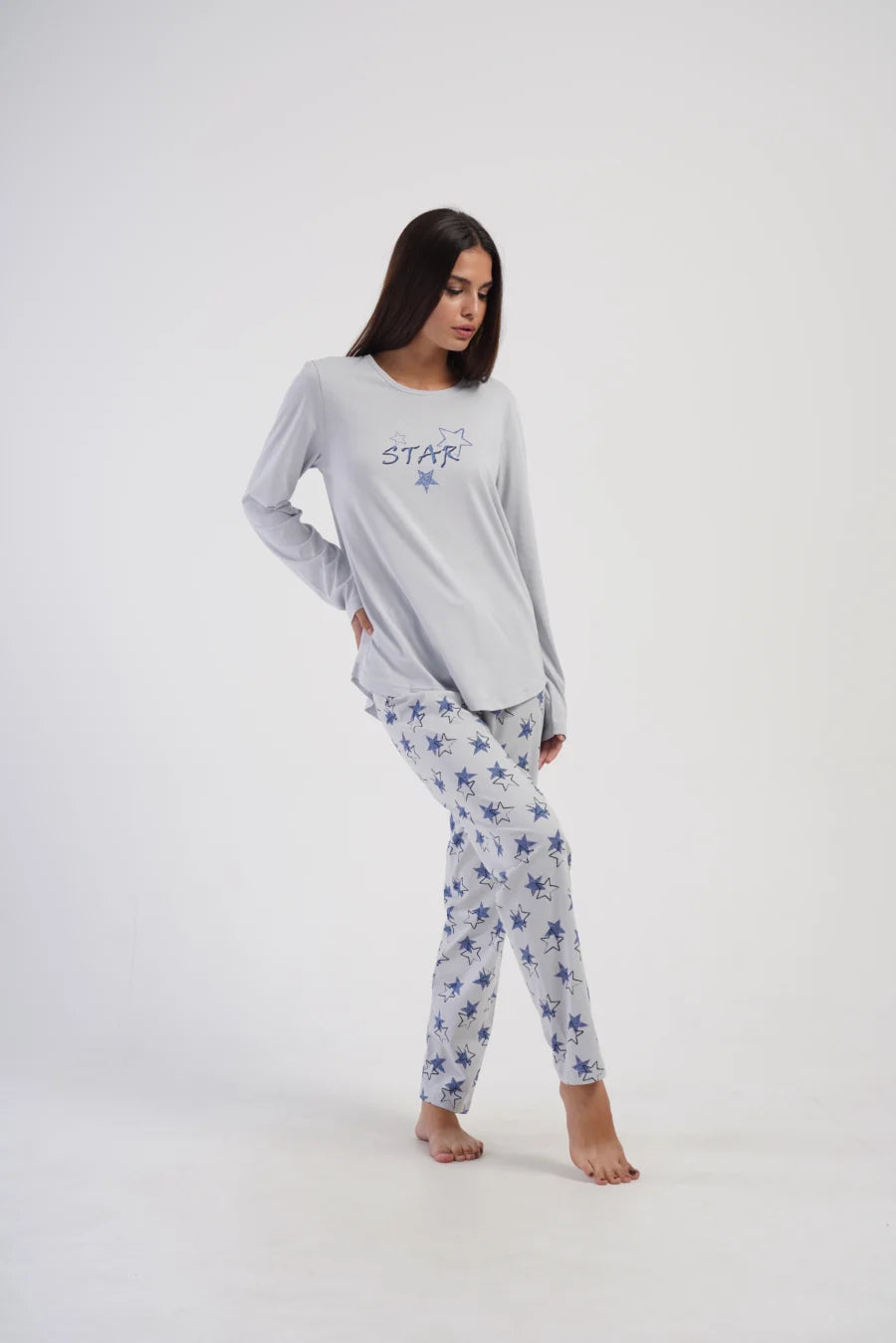 Piżama Damska Vienetta Stars, Szary, r. 5XL-7XL