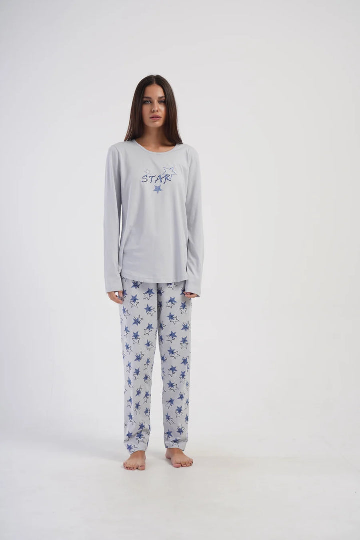 Piżama Damska Vienetta Stars, Szary, r. 5XL-7XL