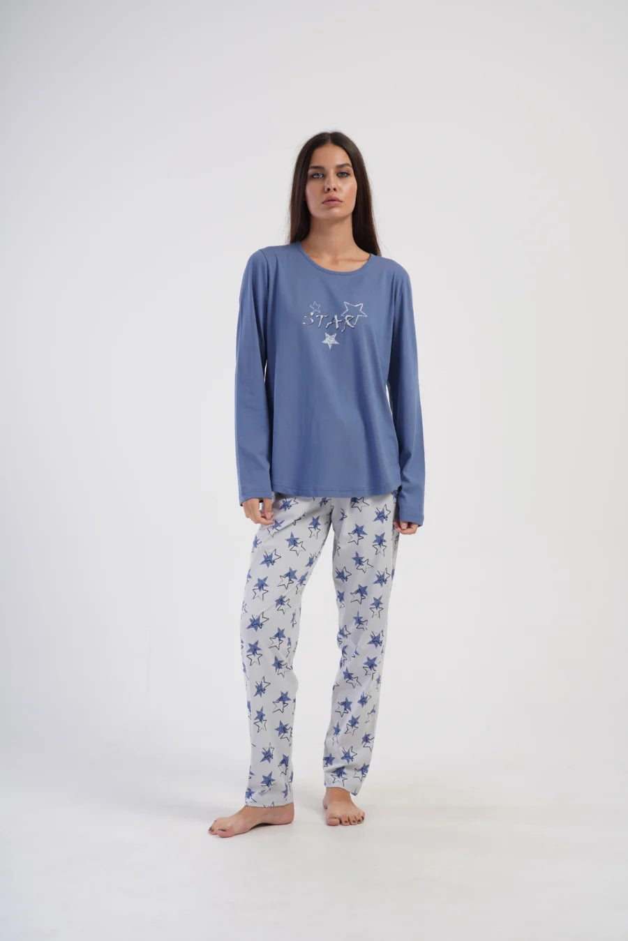 Piżama Damska Vienetta Stars, Niebieski, r. 5XL-7XL