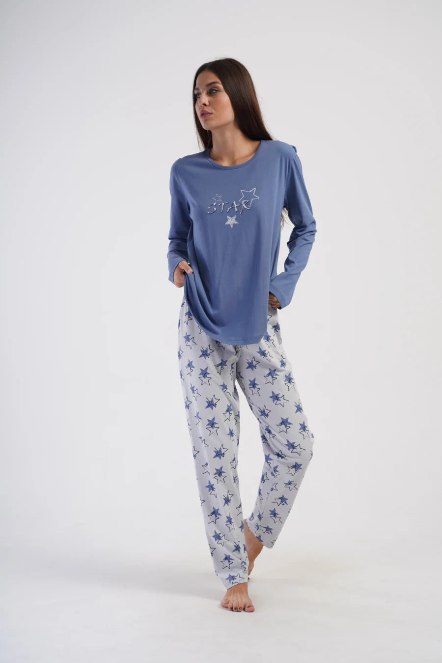 Piżama Damska Vienetta Stars, Niebieski, r. 5XL-7XL