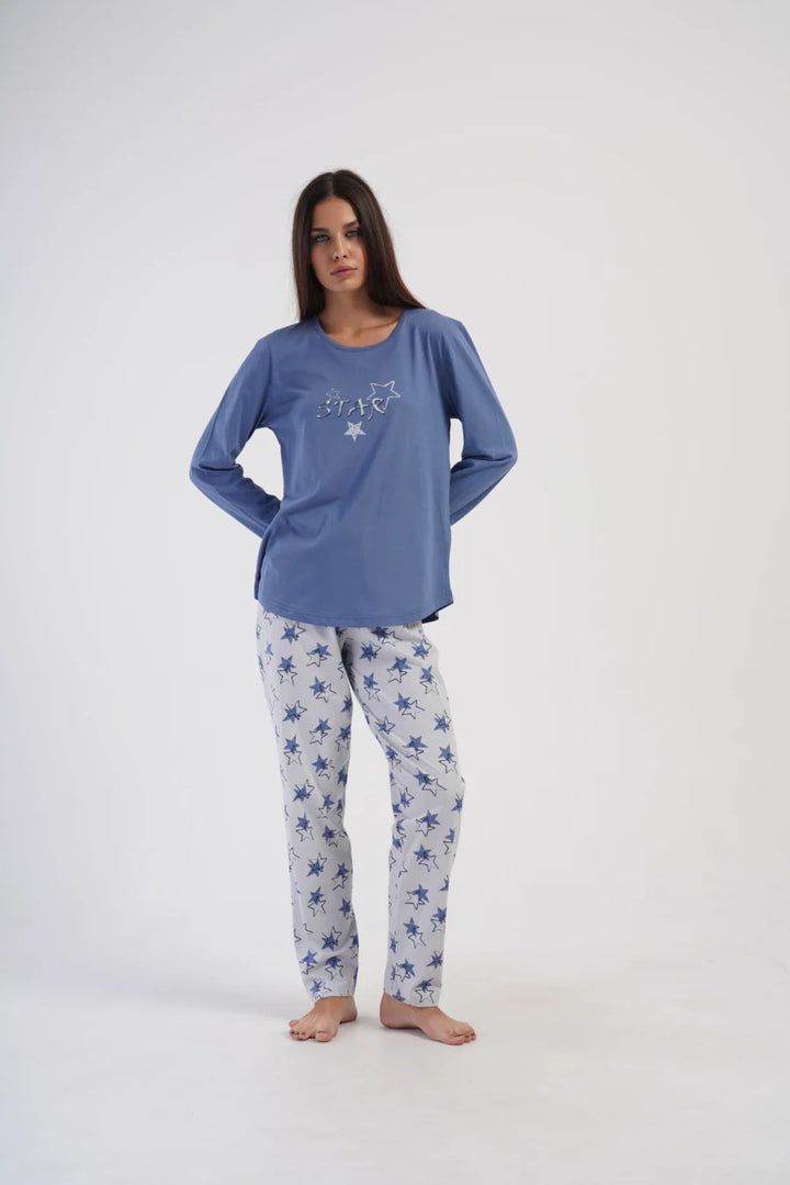 Piżama Damska Vienetta Stars, Niebieski, r. 5XL-7XL