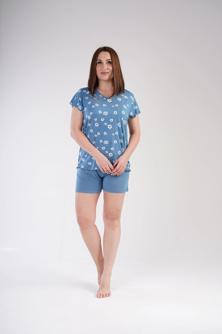 Piżama Damska Vienetta Botanical Viscose, niebieska, r. 1XL-4XL