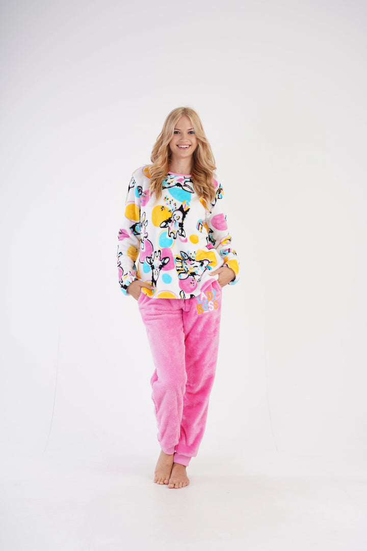 Piżama Damska Softowa Vienetta Freaky Girafe Pink, wielokolorowo-różowa, r. S-XL