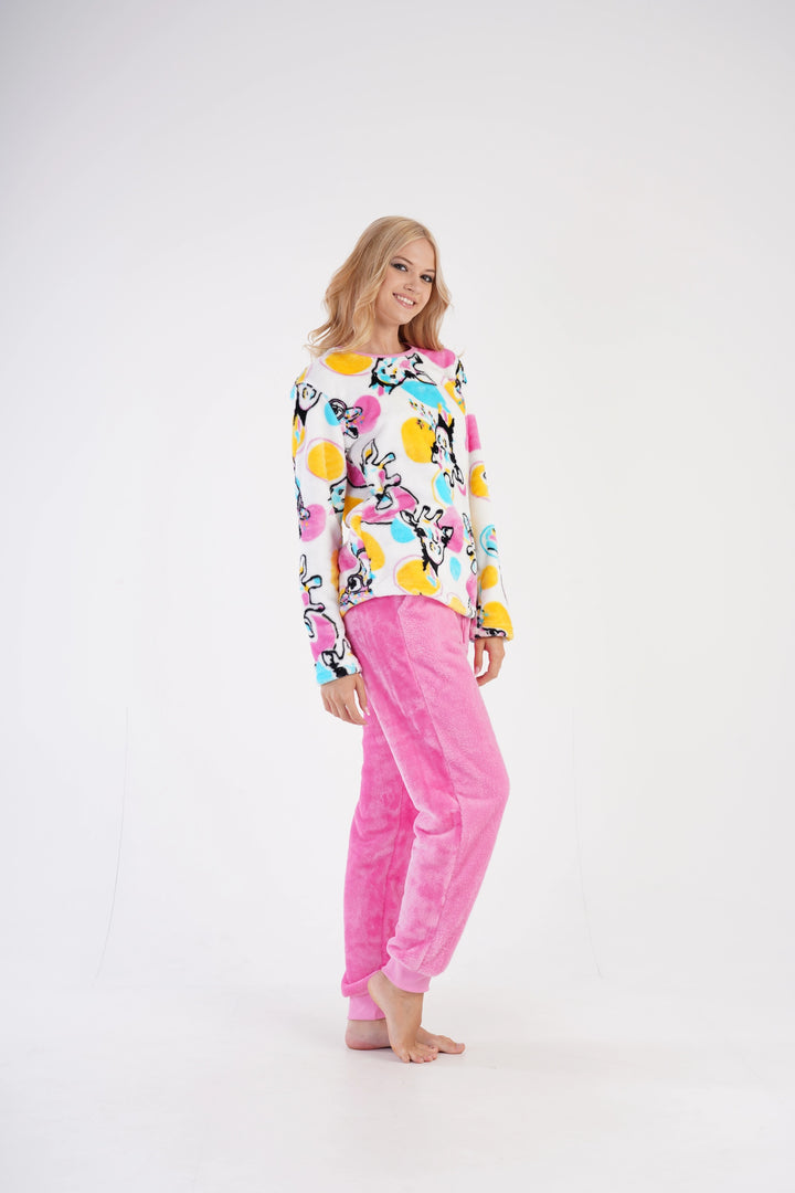 Piżama Damska Softowa Vienetta Freaky Girafe Pink, wielokolorowo-różowa, r. S-XL