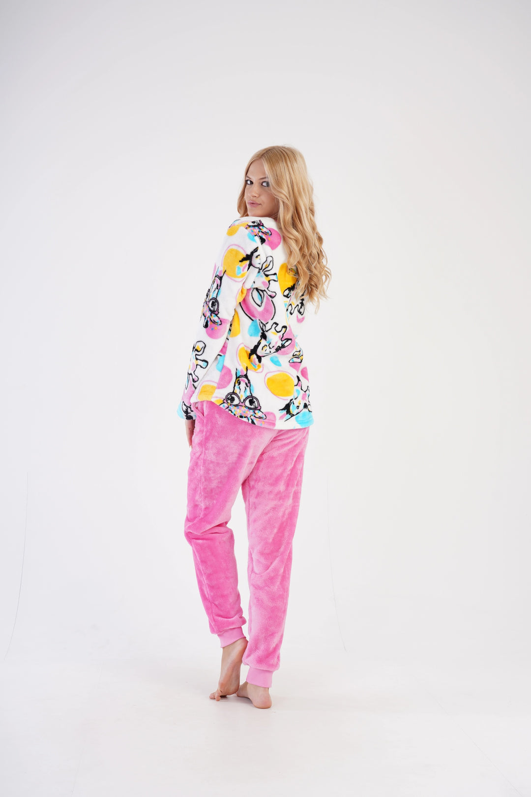 Piżama Damska Softowa Vienetta Freaky Girafe Pink, wielokolorowo-różowa, r. S-XL