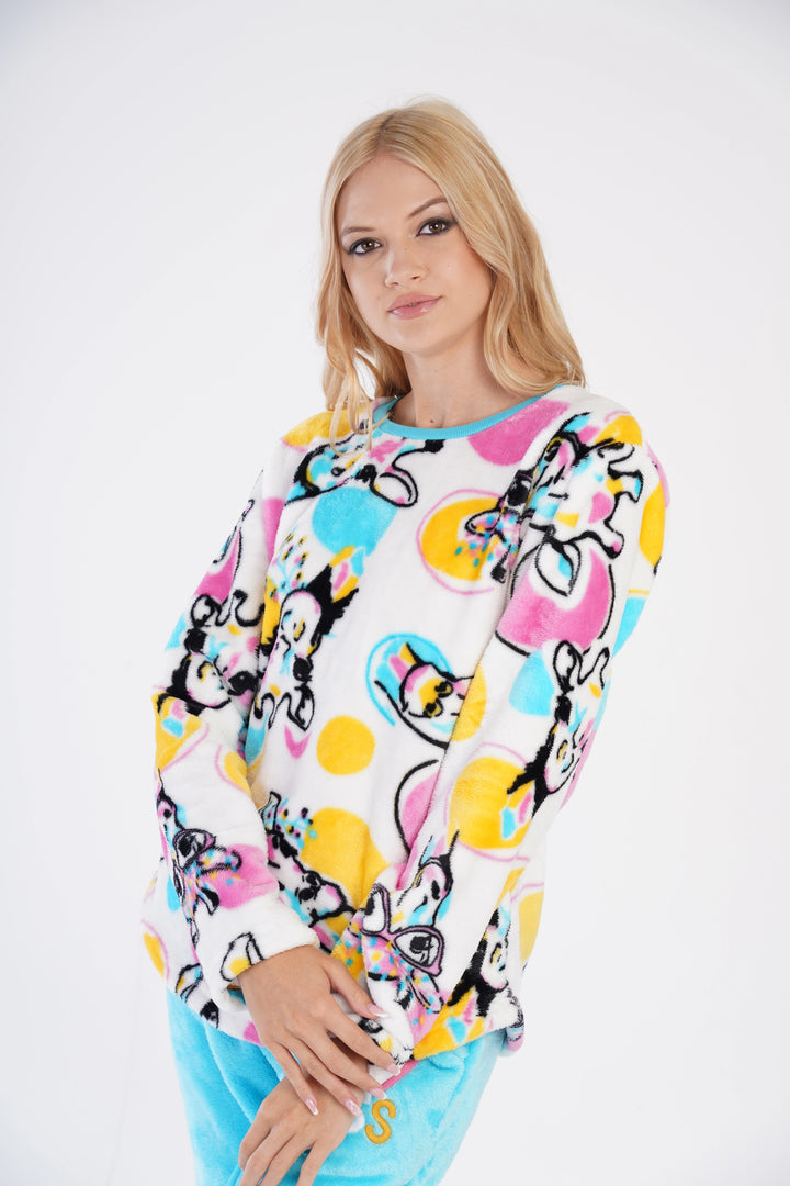 Piżama Damska Softowa Vienetta Freaky Girafe Blue, wielokolorowa, r. S-XL