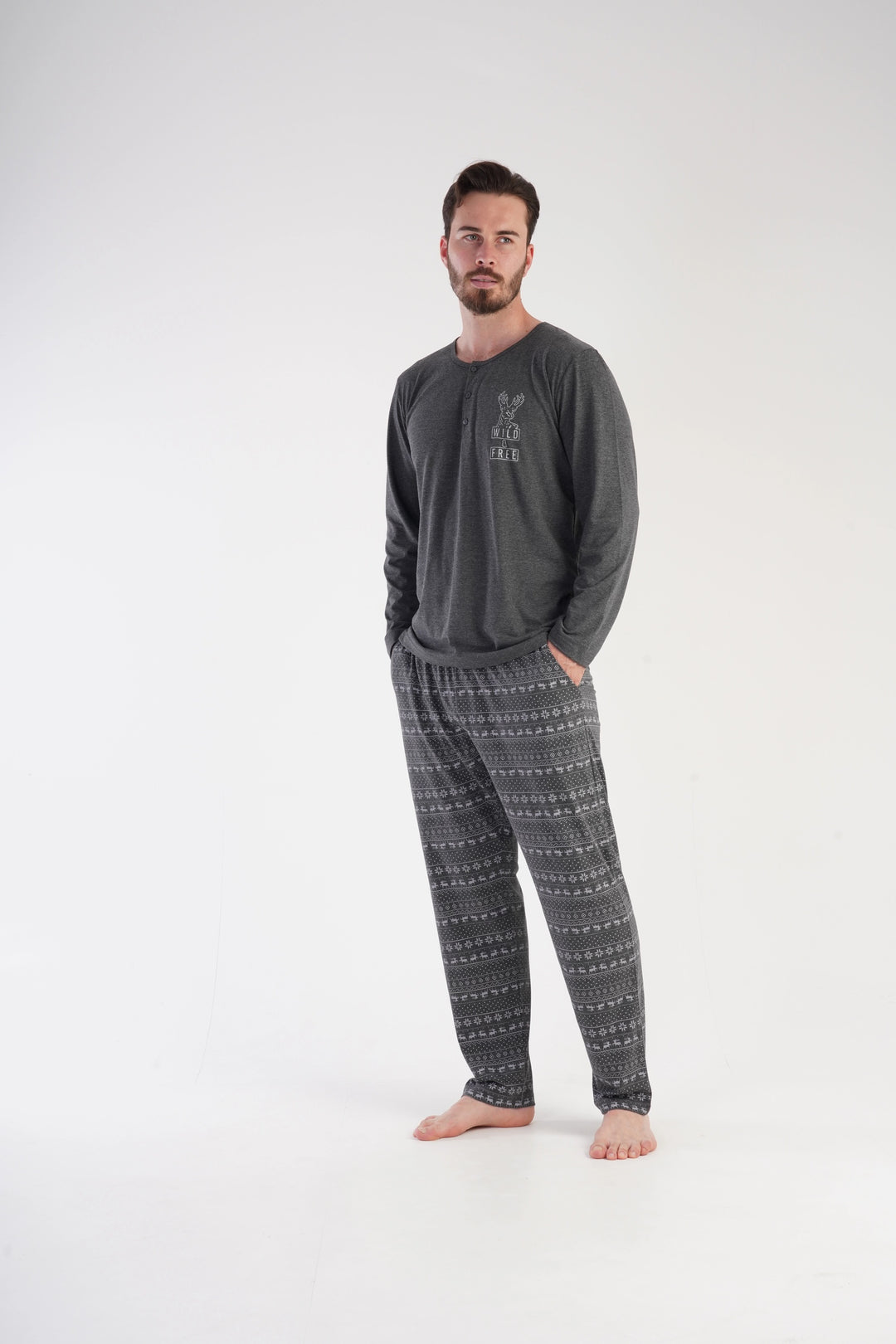 Piżama Męska Vienetta Northern Nights, grafitowa, r. 1XL-4XL