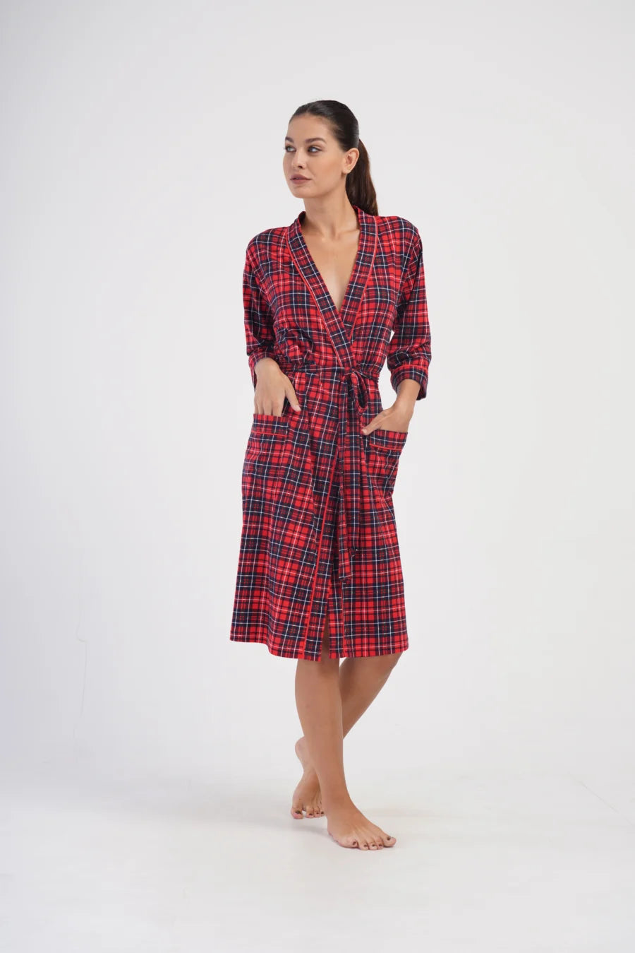 Szlafrok damski Red Stipes, Czerwony, r. L-XXL