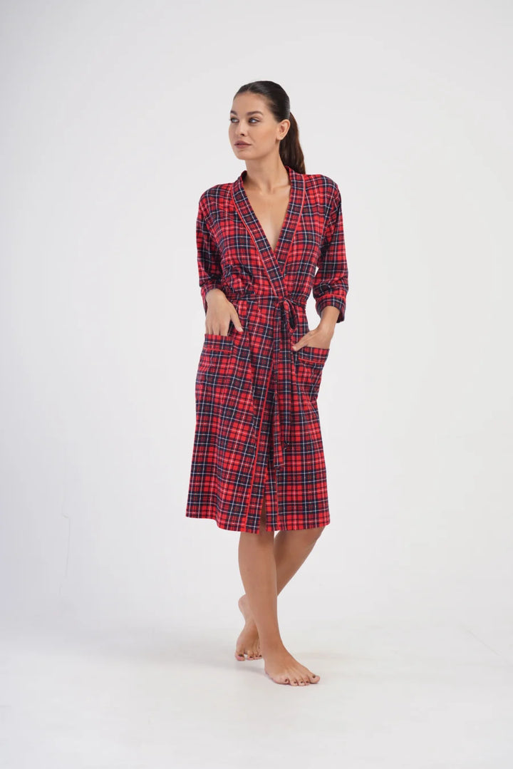 Szlafrok damski Red Stipes, Czerwony, r. L-XXL