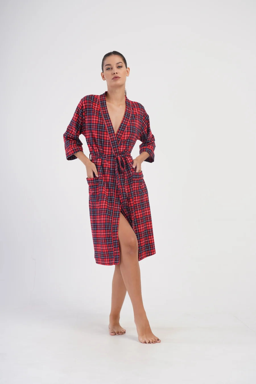 Szlafrok damski Red Stipes, Czerwony, r. L-XXL