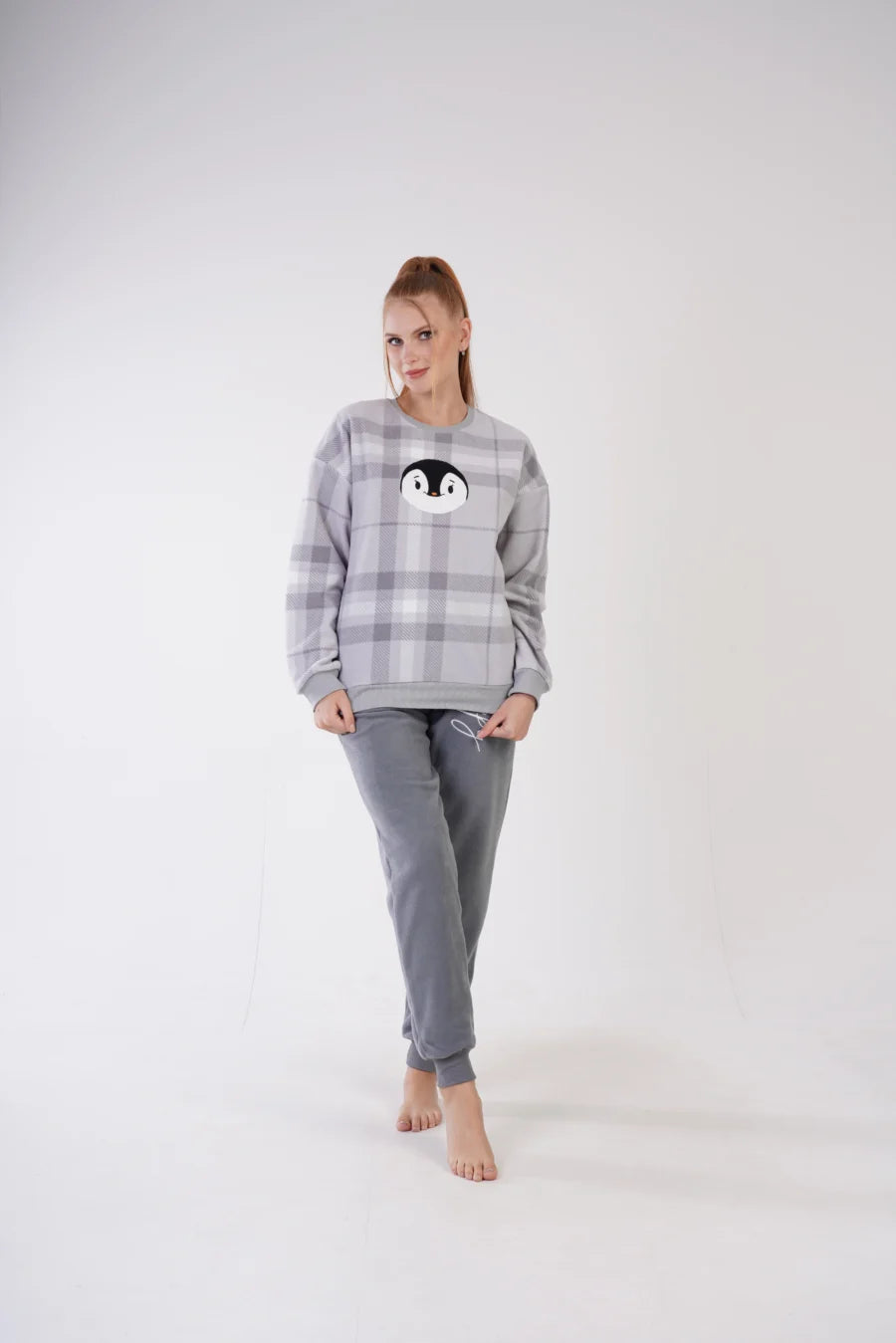 Piżama Damska Polarowa Vienett Penguin, Szary, r. S-XL