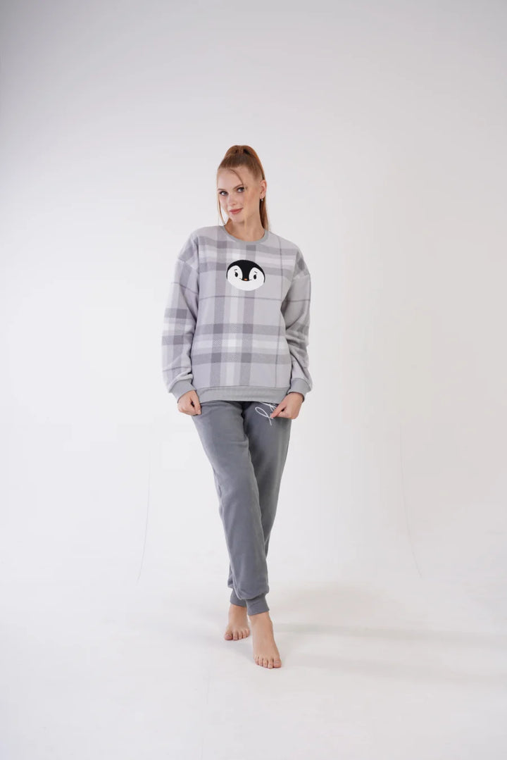 Piżama Damska Polarowa Vienett Penguin, Szary, r. S-XL