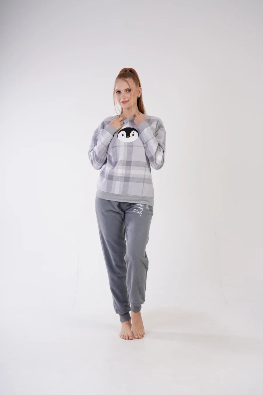 Piżama Damska Polarowa Vienett Penguin, Szary, r. S-XL