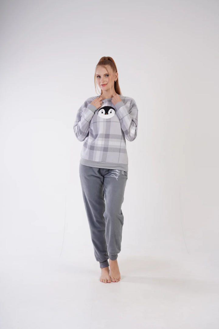 Piżama Damska Polarowa Vienett Penguin, Szary, r. S-XL