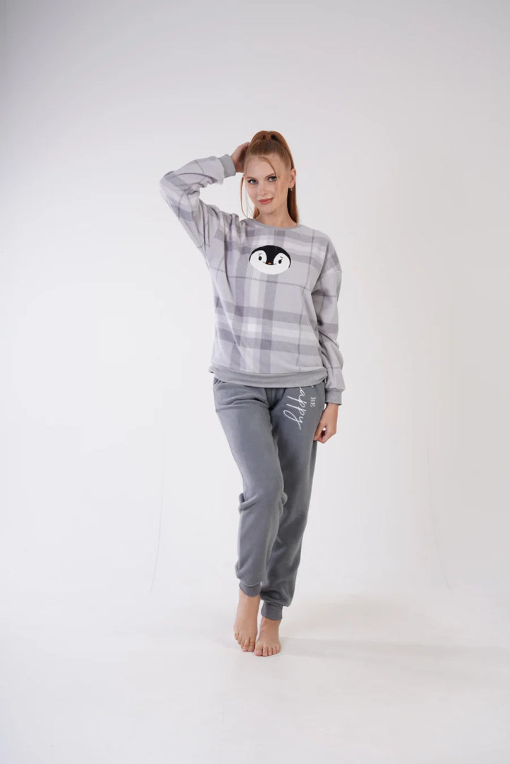 Piżama Damska Polarowa Vienett Penguin, Szary, r. S-XL