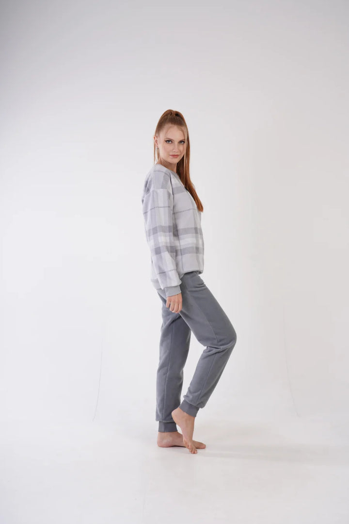 Piżama Damska Polarowa Vienett Penguin, Szary, r. S-XL