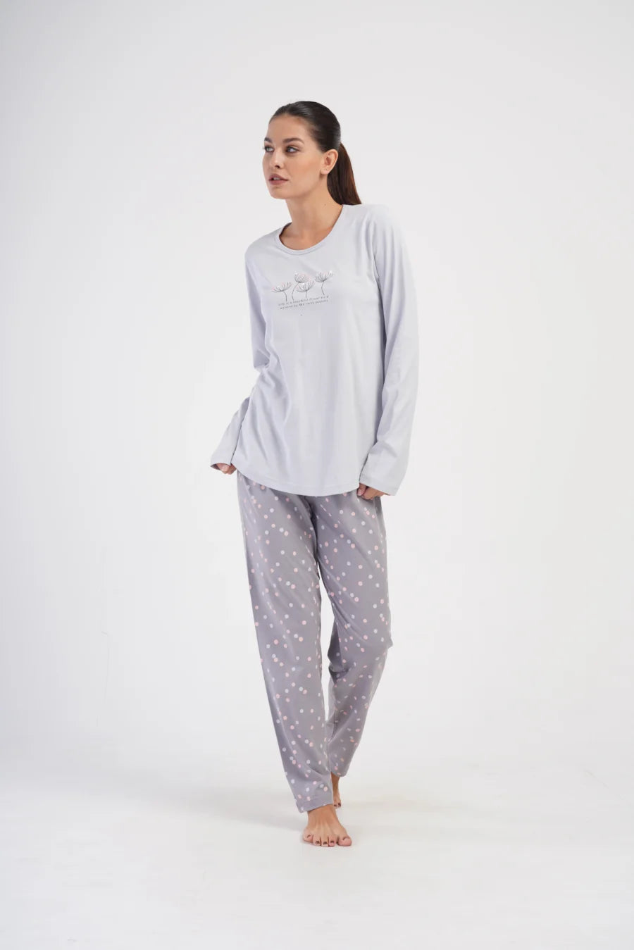 Piżama Damska Vienetta Flower Field, Szary, r. 1XL-4XL