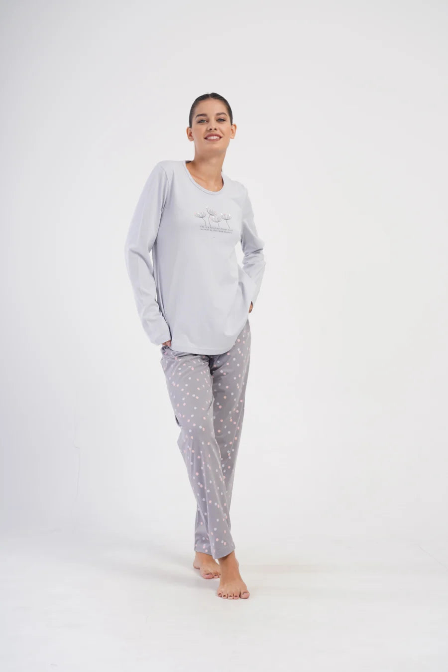 Piżama Damska Vienetta Flower Field, Szary, r. 1XL-4XL