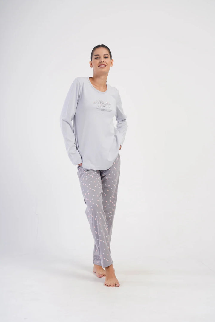 Piżama Damska Vienetta Flower Field, Szary, r. 1XL-4XL