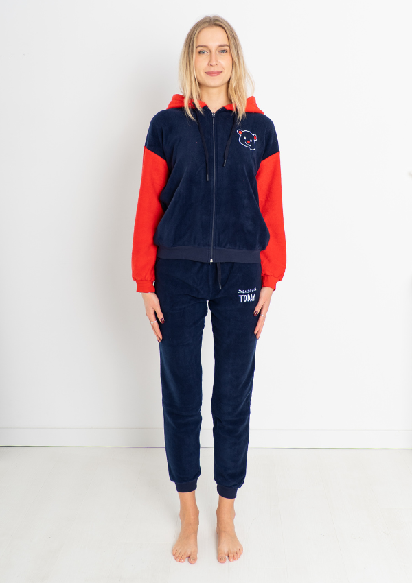 Piżama Damska Polarowa Vienetta Comfy Evening, granatowo-czerwona, r. S-XL