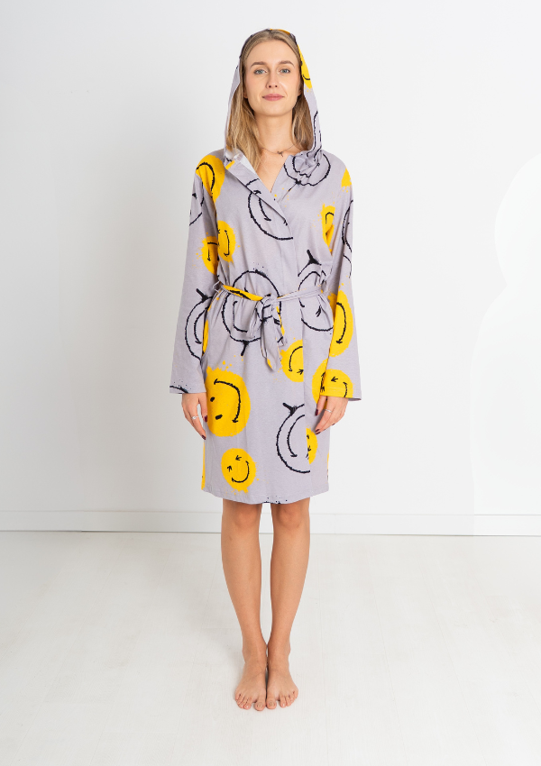 Szlafrok damski Vienetta Happy Mood, Szary, r. S-XL