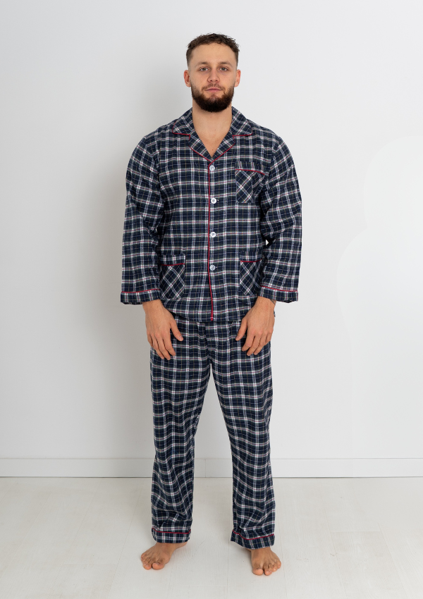 Piżama Męska Flannel Comfort, Niebieski, r. M- XL