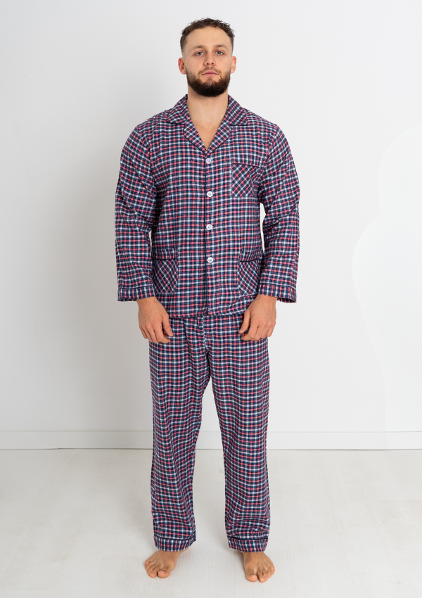 Piżama Męska Classic Check Etamina, Granatowy, r. M- 5XL