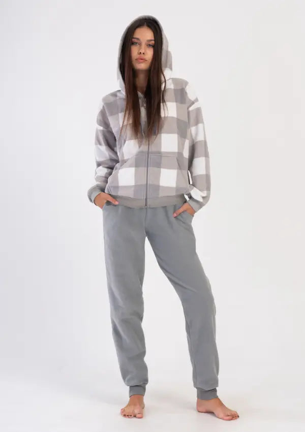 Piżama Damska Polarowa Classic Warm, Szary, r. S-XL