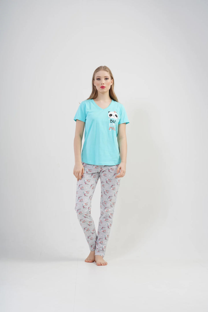 Piżama Damska Vienetta First Milk Blue, niebiesko-szara, r. S-XL