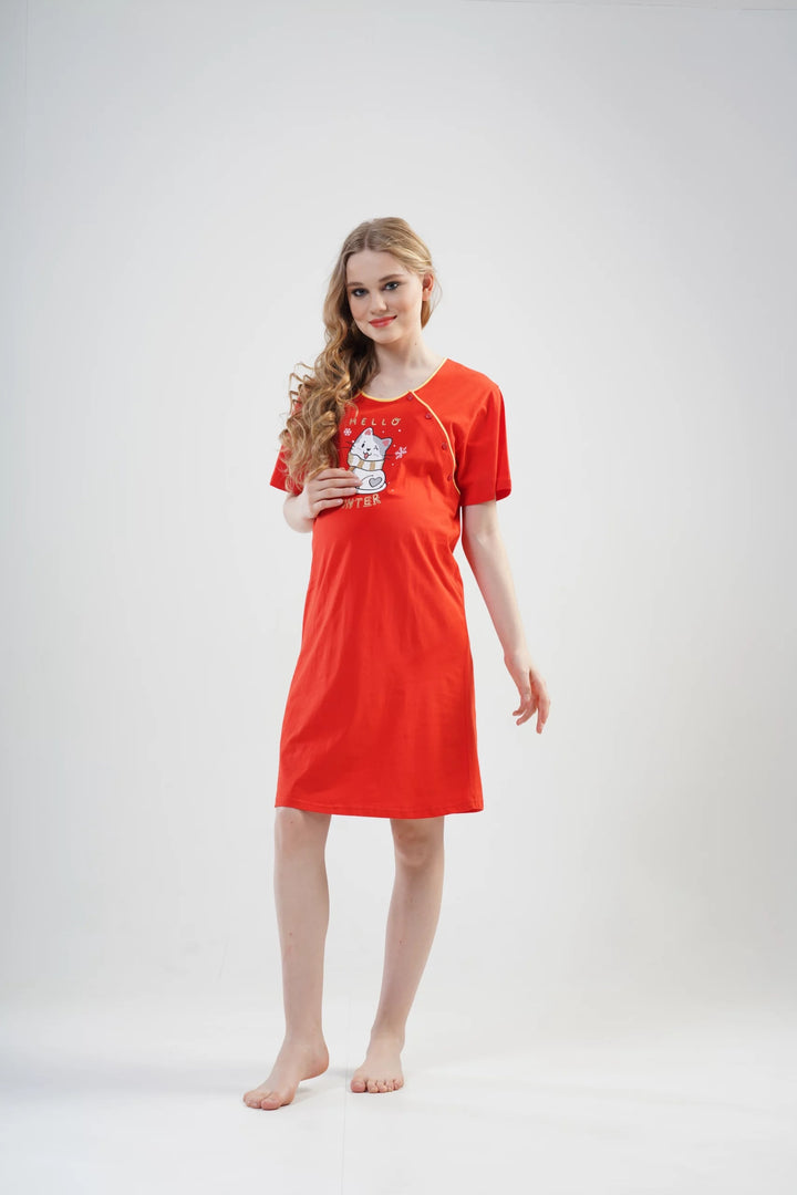 Koszula do Karmienia Vienetta Winter Kitty MAMA, Czerwony, r. 38-44