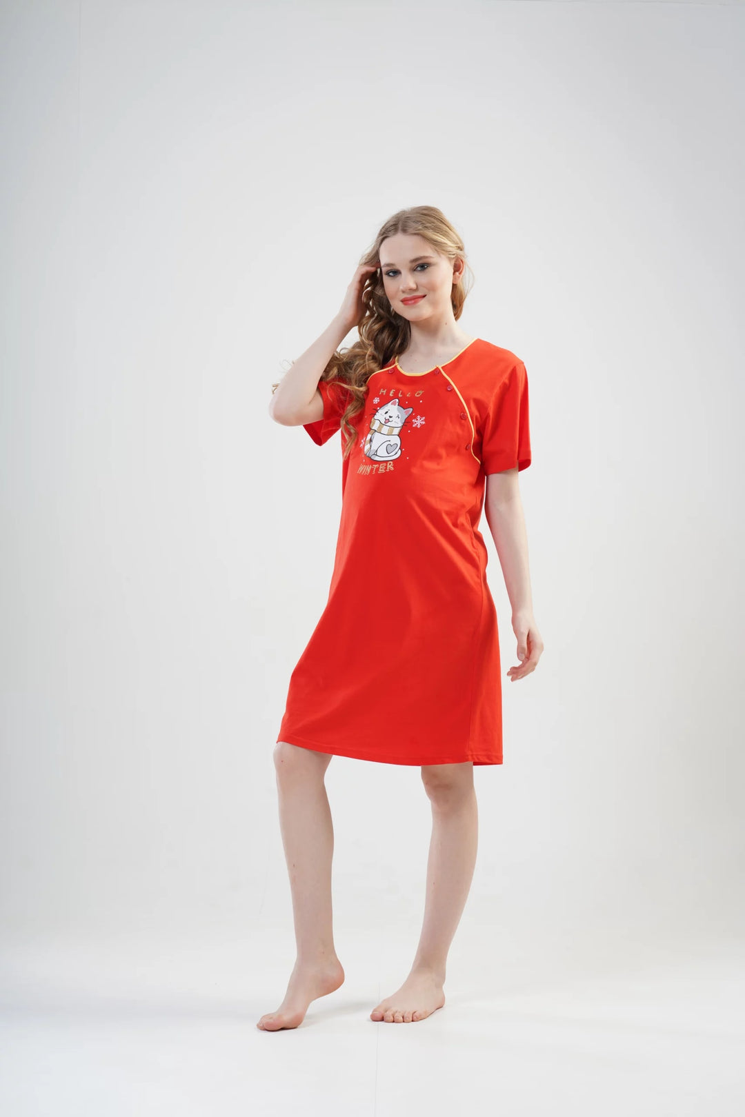 Koszula do Karmienia Vienetta Winter Kitty MAMA, Czerwony, r. 38-44