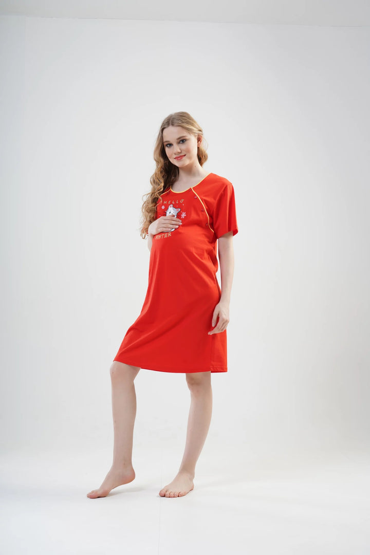 Koszula do Karmienia Vienetta Winter Kitty MAMA, Czerwony, r. 38-44