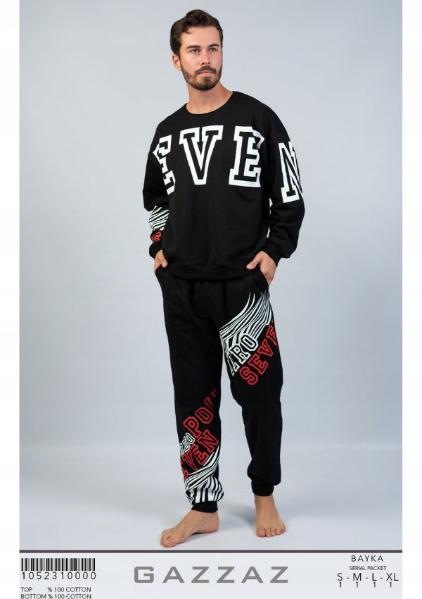 Piżama Męska bawełna ocieplana Vienetta, S E V E N, Czarna, r. S-XL image 5