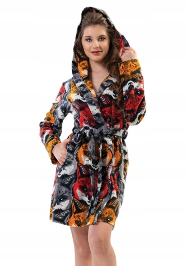 Szlafrok damski Vienetta, Foxes, Szara, r. S-XL