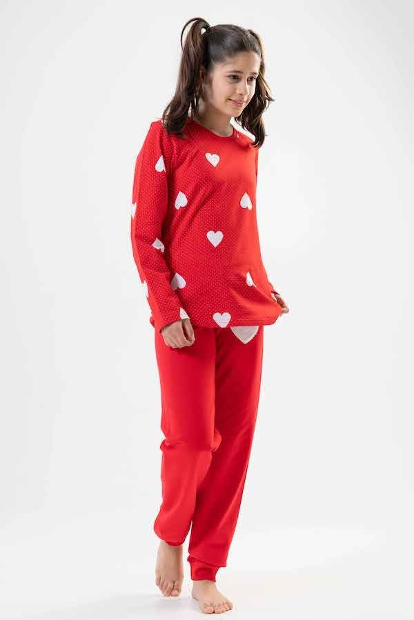 Piżama Dziewczęca Vienetta, White Hearts, Czerwona, r. 134-164