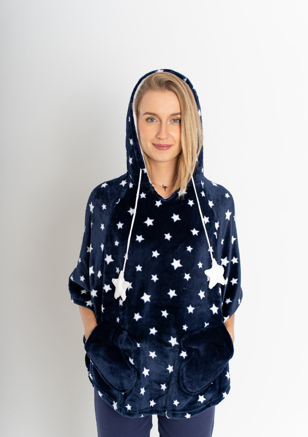 Szlafrok Damski Ponczo Vienetta, White Stars, Granatowy, r. Uniwersalny