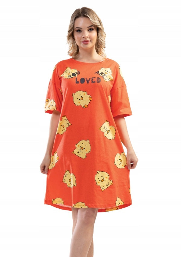 Koszula nocna Vienetta, Loved Ducks, Pomarańczowy, r. S-XL