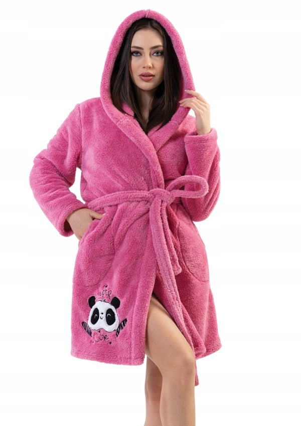 Szlafrok damski Vienetta Pink Panda, Różowy, r. S-L
