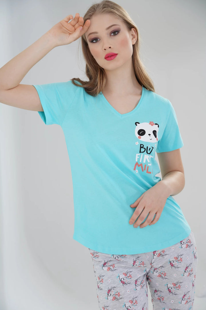 Piżama Damska Vienetta First Milk Blue, niebiesko-szara, r. S-XL image 6