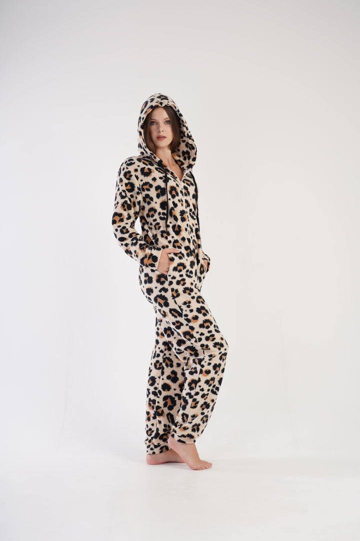 Kombinezon damski polarowy Vienetta Leopard Luxe, beżowo-czarny, r. S-XL image 4