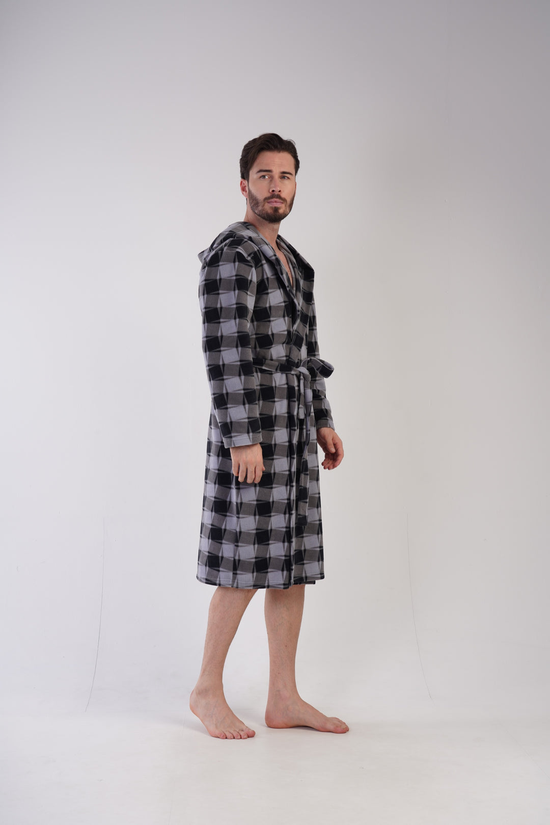 Szlafrok męski polarowy Vienetta Crossing, szary, r. M-XXL