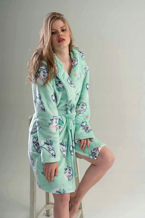 Szlafrok damski Vienetta, Chill Dogs, Zielony, r. S-L