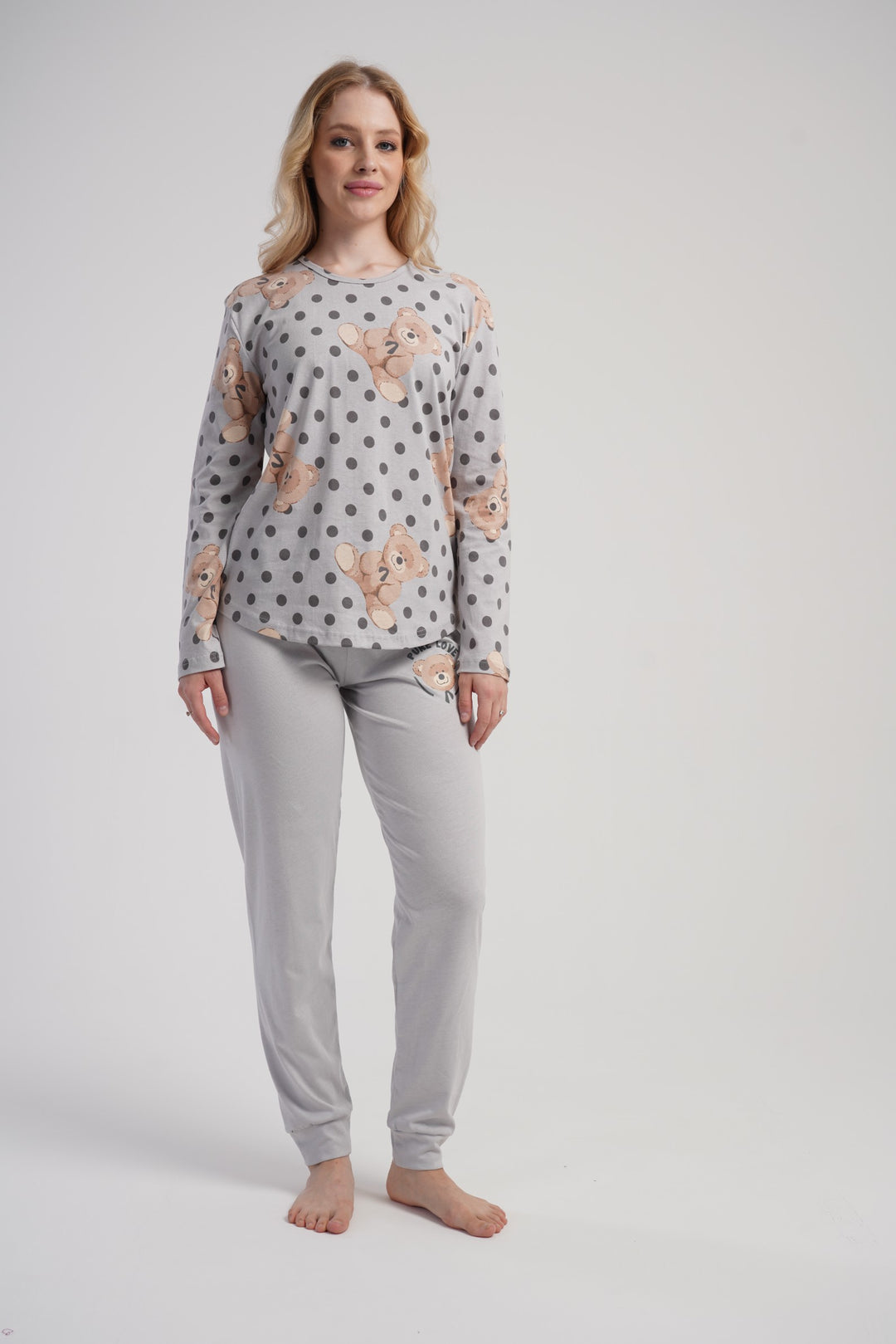 Piżama Damska Vienetta Dotty Teddy, Szary, r. S-XL