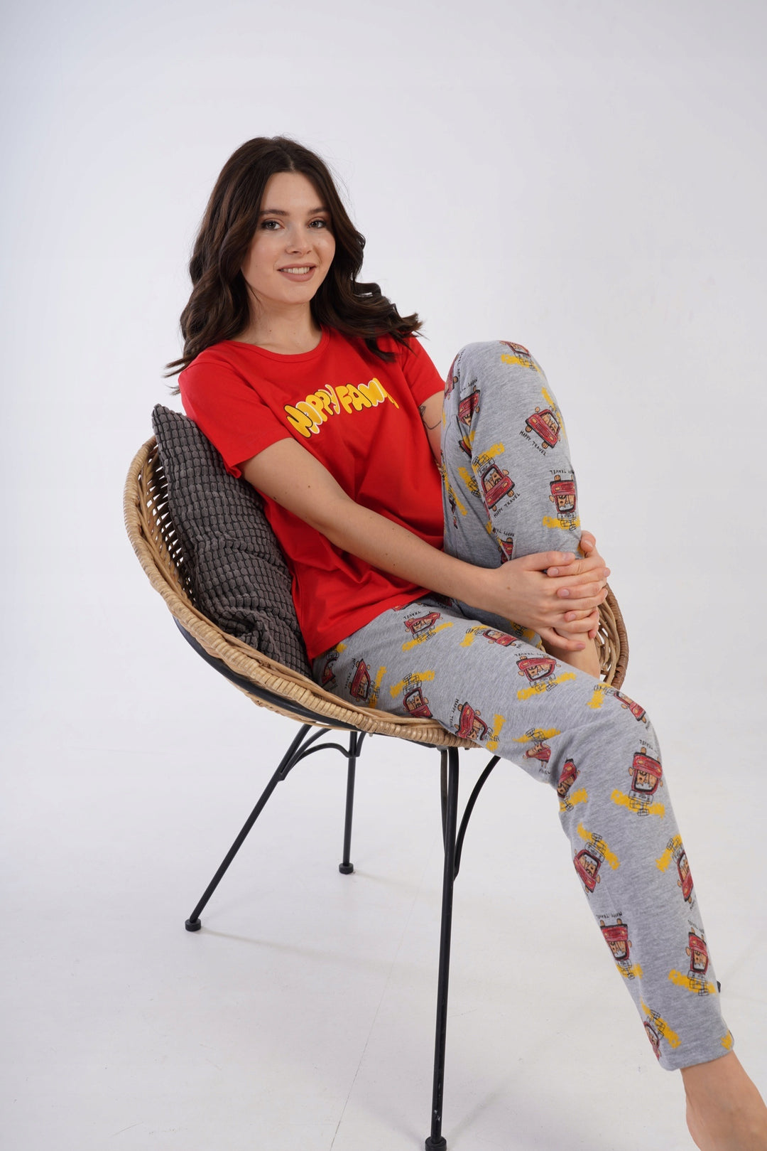 Piżama Damska Vienetta, Happy Family, Czerwona, r. S-XL