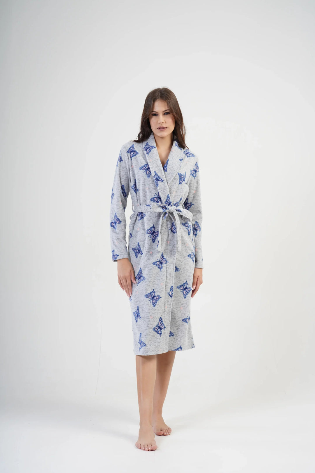 Szlafrok damski polarowy Vienetta, Butterfly Long, Szary, r. S-XL image 0